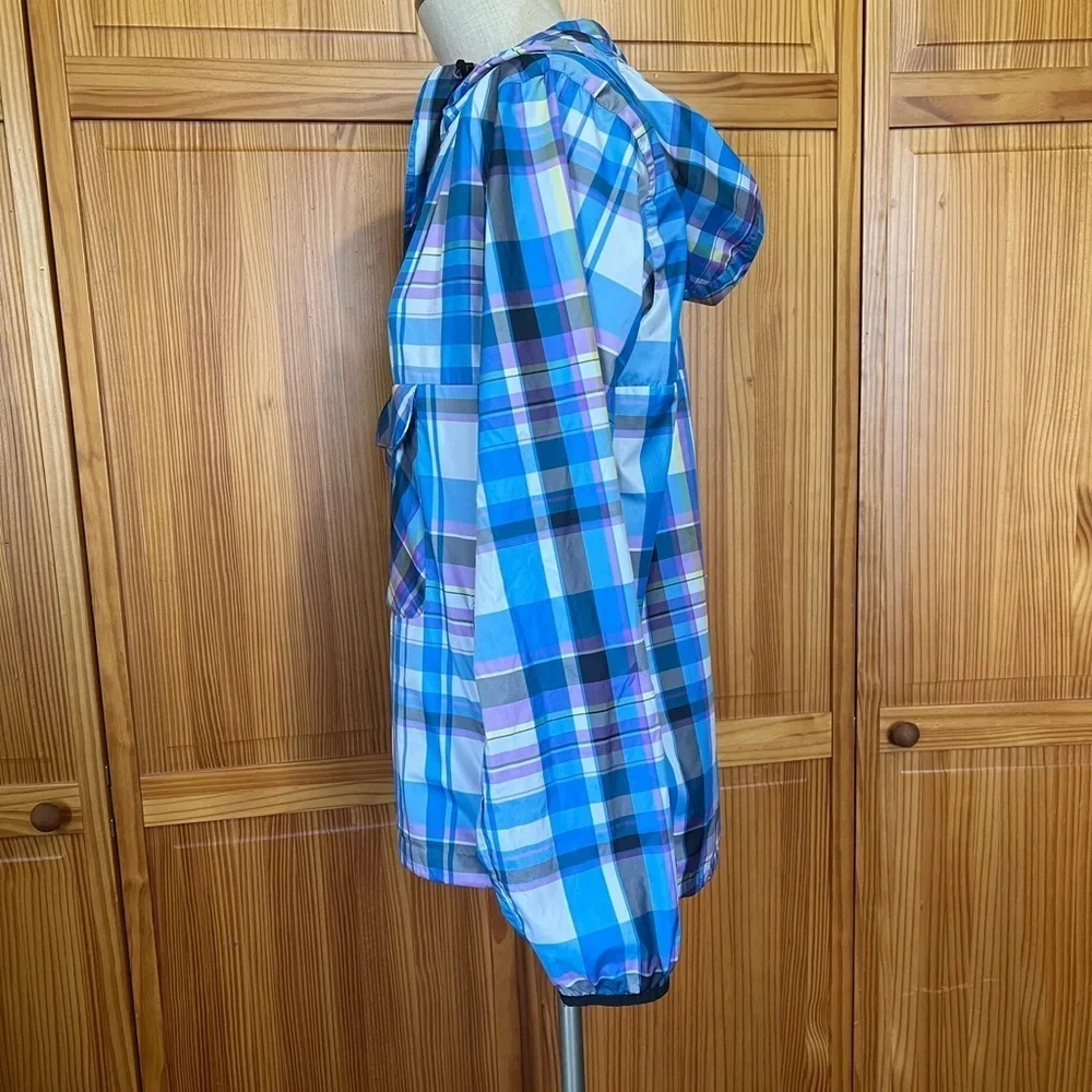 Nike Small Pullover Windbreaker Hooded Blue Plaid Lightweight